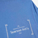 Le Linen T-Shirt in azure — featuring the French Riviera Club back graphic