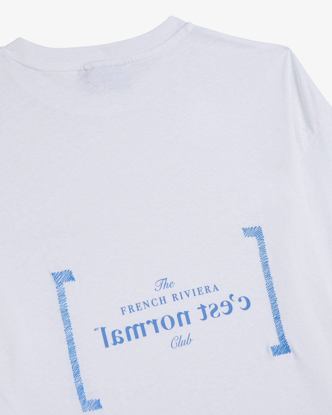 Le Linen T-Shirt in white — blue French Riviera Club graphic on the back