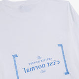 Le Linen T-Shirt in white — blue French Riviera Club graphic on the back