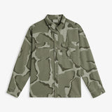 The Bilbao Overshirt in camo — front view against a white background