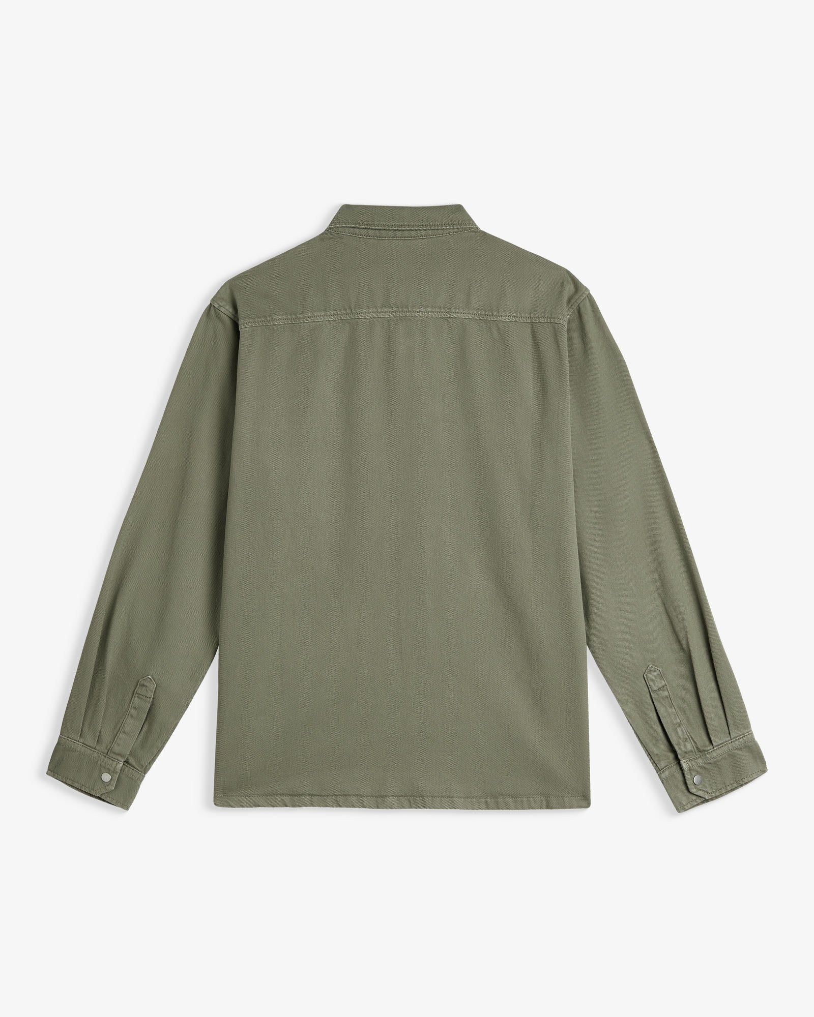 The Bilbao Overshirt in olive — back view against a white background