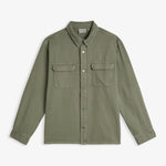 The Bilbao Overshirt in olive — front view showing chest pockets and button closure