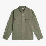 The Bilbao Overshirt in olive — front view showing chest pockets and button closure