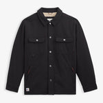 Denver Canvas Jacket in black — front view showing dual chest pockets and sherpa lining