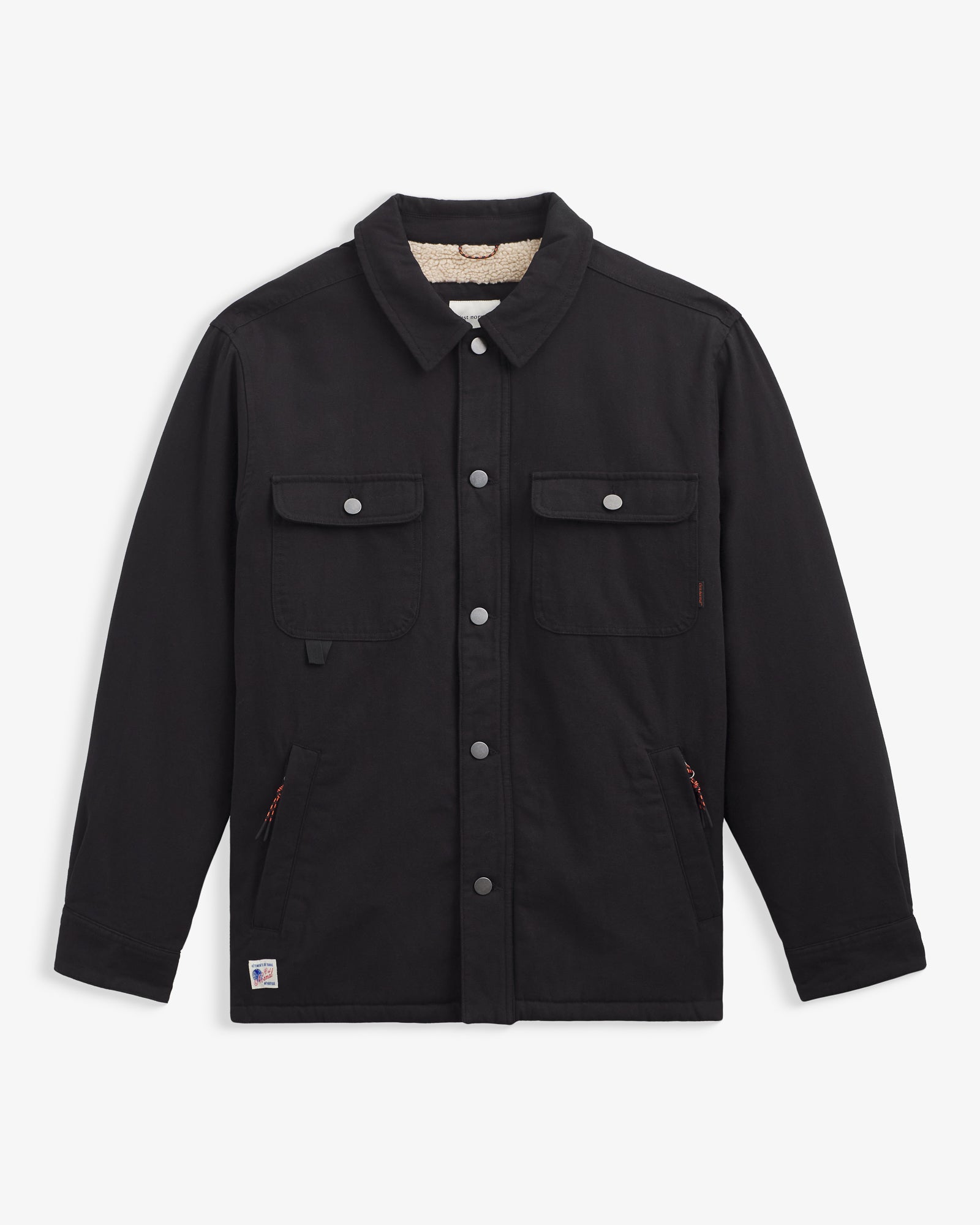 Denver Canvas Jacket in black — front view showing dual chest pockets and sherpa lining