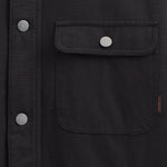 Denver Canvas Jacket in black — close-up of the chest pocket and metal buttons