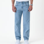 The Jeans Relaxed Straight Fit in light blue — front view showing the straight leg silhouette