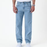 The Jeans Relaxed Straight Fit in light blue — front view showing the straight leg silhouette