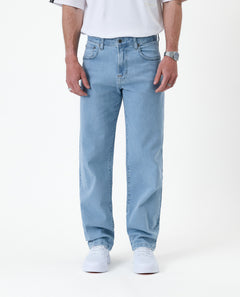 The Jeans Relaxed Straight Fit in light blue — front view showing the straight leg silhouette