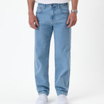 The Jeans Relaxed Straight Fit in light blue — front view worn with white sneakers