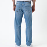 The Jeans Classic Straight Fit in light mid blue — back view showing the straight leg silhouette