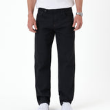 The Jeans Relaxed Straight Fit in jet black — front view against a white background