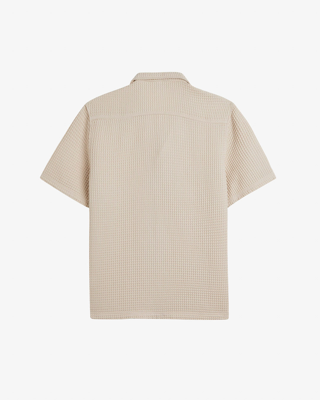 Le Waffle Resort Shirt in light beige — back view highlighting the waffle-woven cotton texture.