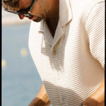 Le Waffle Resort Shirt in light beige — showing the textured waffle-woven fabric