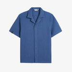 Le Waffle Resort Shirt in Azure — front view showing the textured waffle-woven cotton
