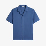 Le Waffle Resort Shirt in Azure — front view showing the textured waffle-woven cotton