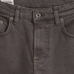 Motion 5 Pocket Classic Straight Pant in dark mole — close-up of the waistband and zip fly
