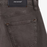 Motion 5 Pocket Classic Straight Pant in dark mole — close-up of the back waist with a rubber patch