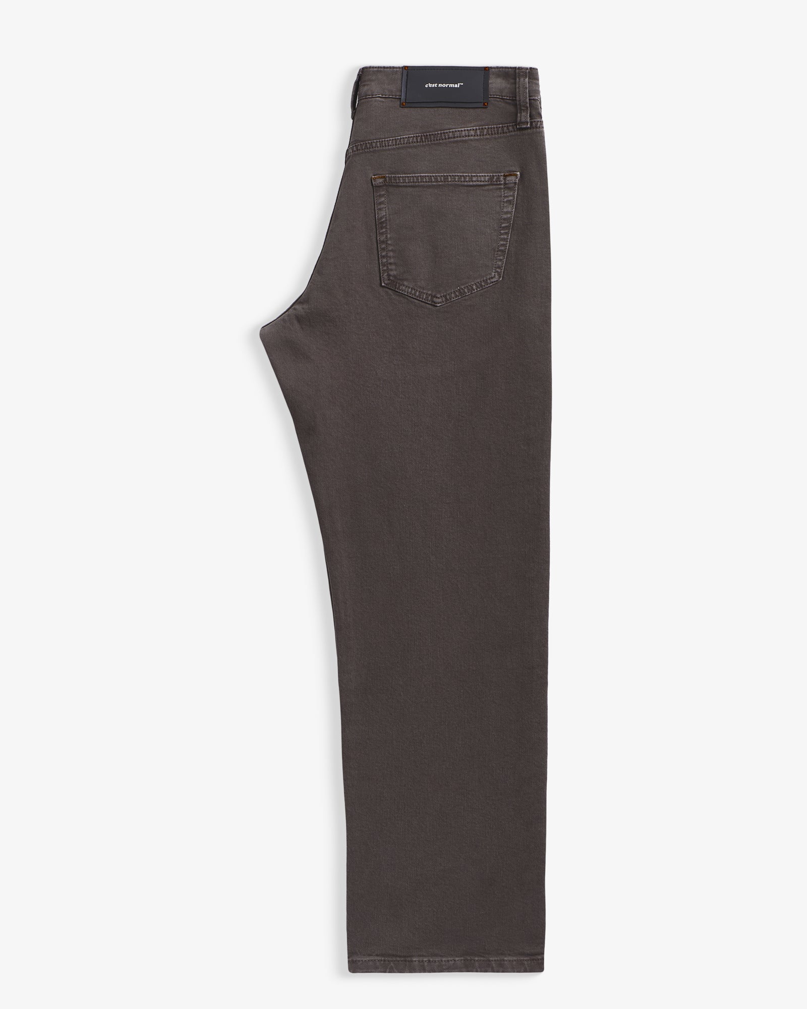 Motion 5 Pocket Classic Straight Pant in dark mole — back view showing the rubber logo patch