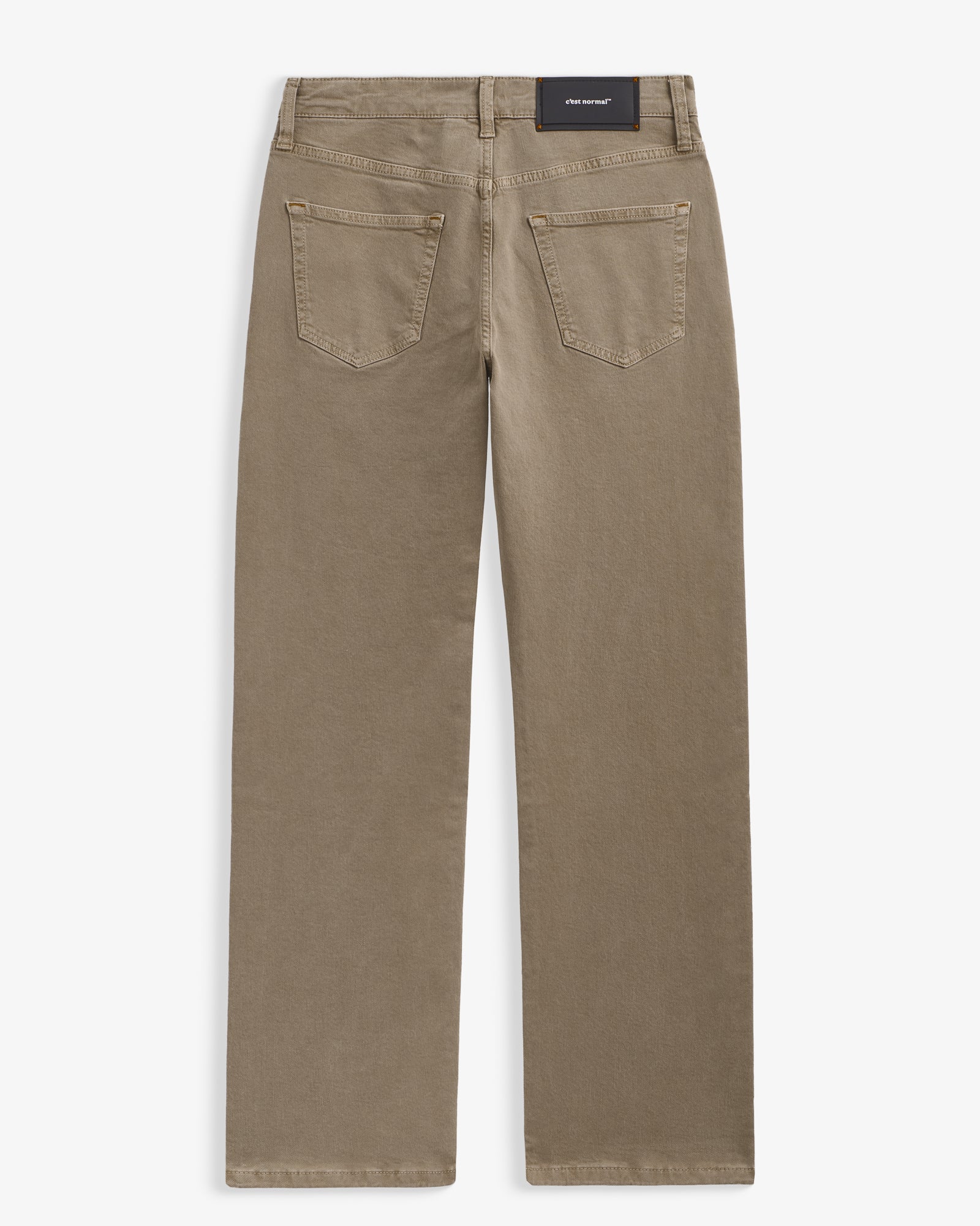 Motion 5 Pocket Classic Straight Pant in khaki — back view showing the rubber logo patch