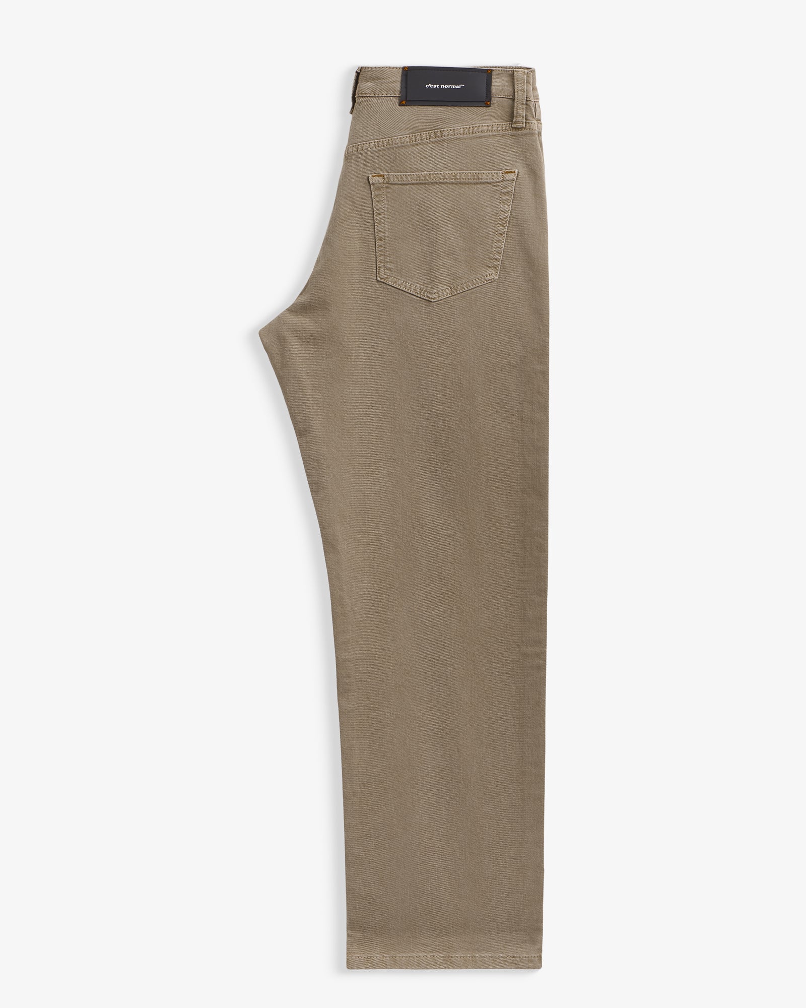 Motion 5 Pocket Classic Straight Pant in khaki — back view showing the rubber patch