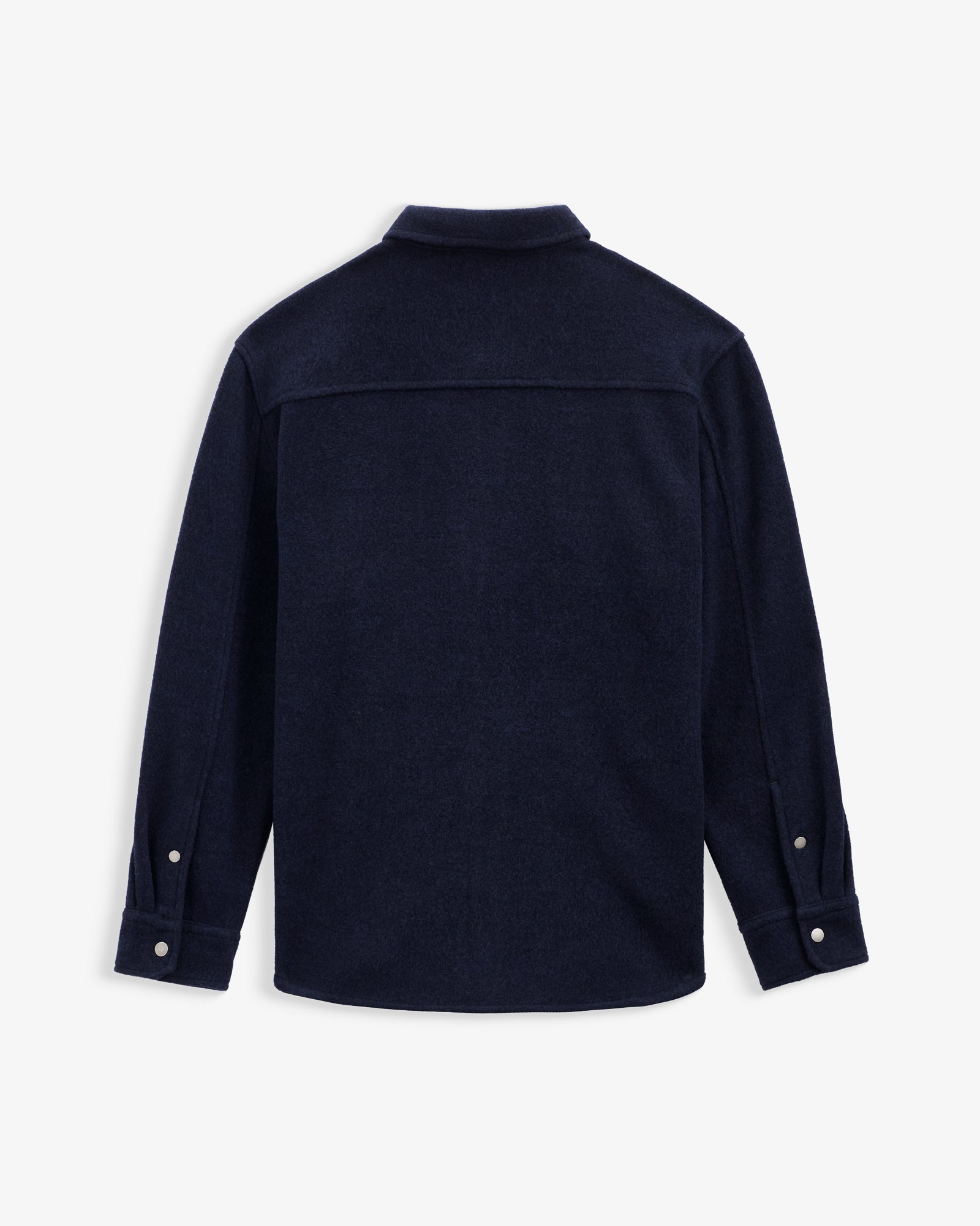 Stockholm Wool Shacket in blue — back view showing the plain design