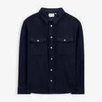 Stockholm Wool Shacket in blue — front view featuring chest pockets and snap buttons