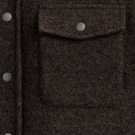 Stockholm Wool Shacket in brown melange — close-up of chest pocket and buttons