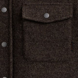 Stockholm Wool Shacket in brown melange — close-up of chest pocket and buttons