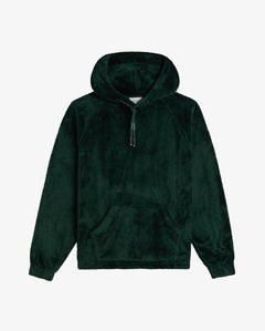 The Oversized Teddy Hoodie in pine — front view showing the soft fleece texture