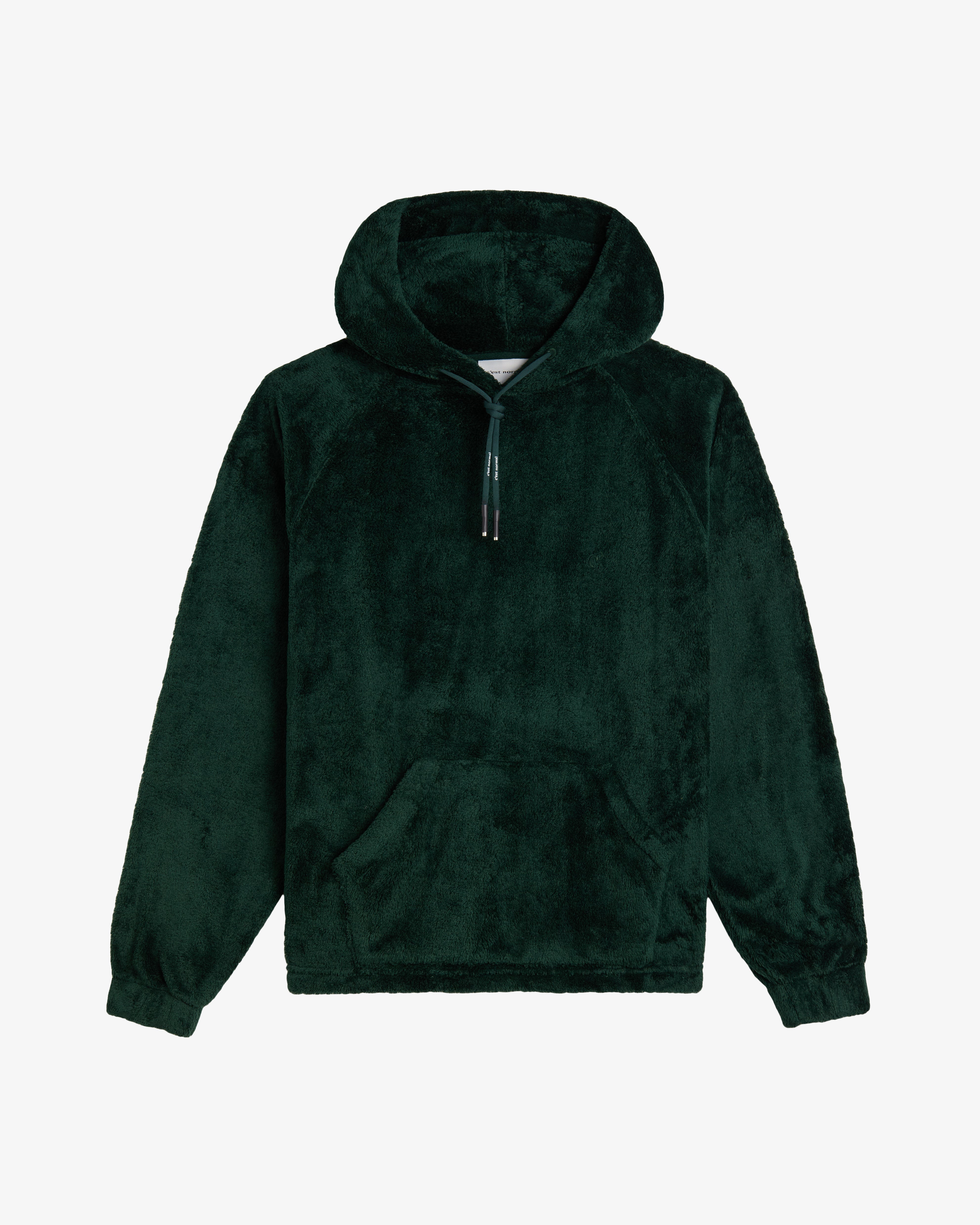 The Oversized Teddy Hoodie in pine — front view showing the soft fleece texture