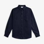 The Daily Linen Shirt in navy — front view against a white background