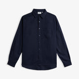 The Daily Linen Shirt in navy — front view against a white background