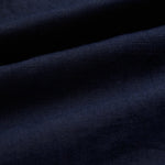 The Daily Linen Shirt in navy — close-up of the breathable 100% linen fabric texture