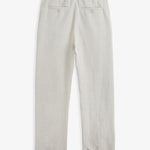 The Daily Linen Trouser in natural — back view with functional welt pockets and button closure