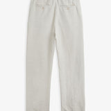 The Daily Linen Trouser in natural — back view with functional welt pockets and button closure