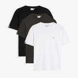 The Forever T-Shirt 3-Pack in black, charcoal and white — folded together displaying all three colours