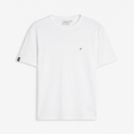 The Forever T-shirt in white — front view featuring a small black logo on the chest