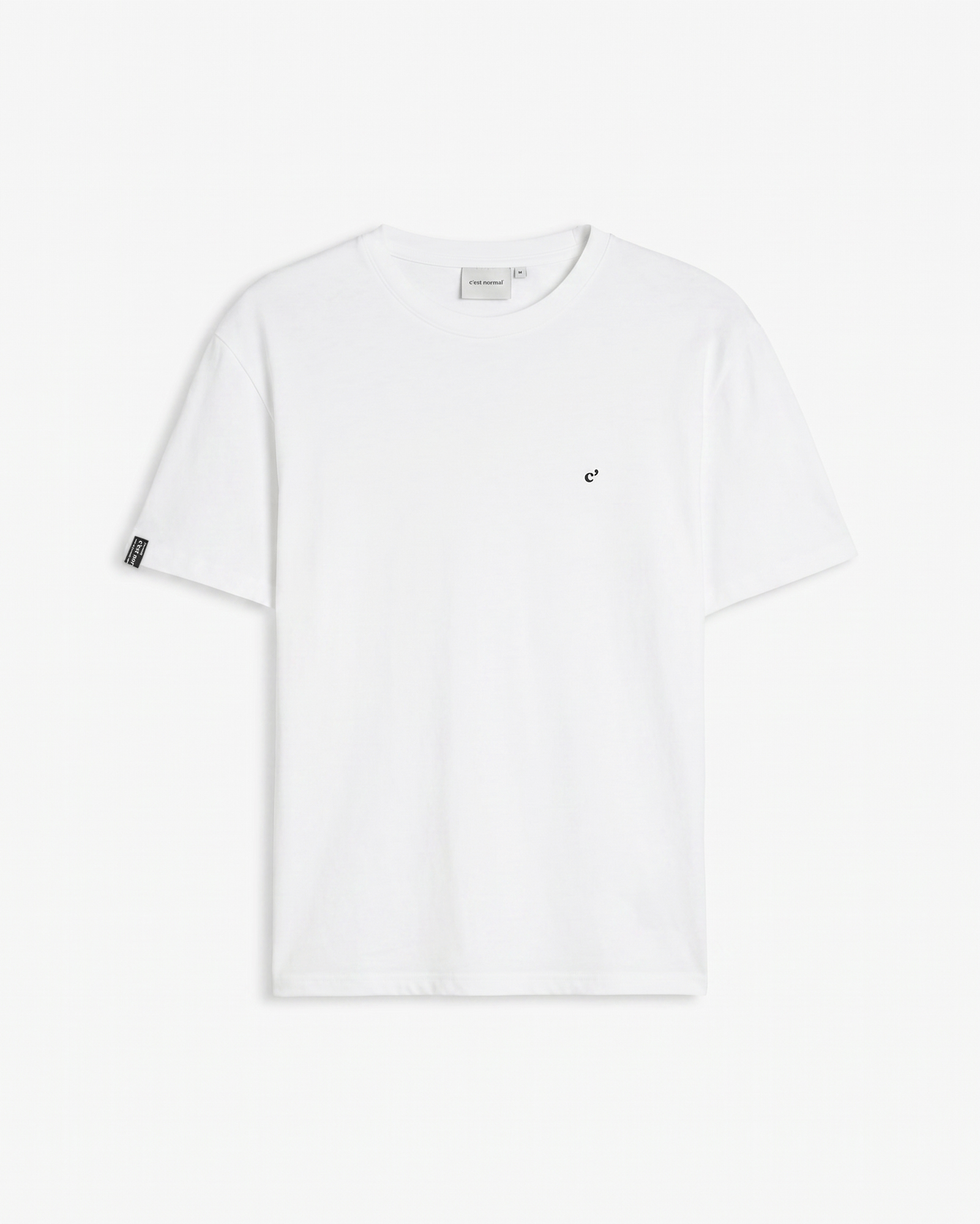 The Forever T-shirt in white — front view featuring a small black logo on the chest