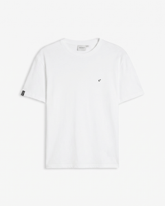 The Forever T-shirt in white — front view featuring a small black logo on the chest