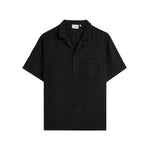The Holiday Linen SS Shirt in black — front view against a white background