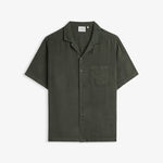 The Holiday Linen SS Shirt in dark khaki — front view against a white background