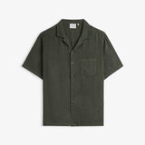 The Holiday Linen SS Shirt in dark khaki — front view against a white background