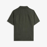 The Holiday Linen SS Shirt in dark khaki — back view against a white background