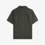 The Holiday Linen SS Shirt in dark khaki — back view against a white background
