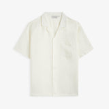 The Holiday Linen SS Shirt in off white — front view against a white background