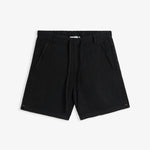 The Holiday Linen Short in black — front view featuring drawstrings and side pockets