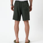 The Holiday Linen Short in dark khaki — back view showing the rear pocket and waistband