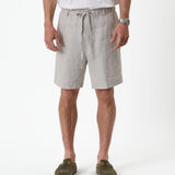 The Holiday Linen Short in natural — front view featuring a drawstring waist
