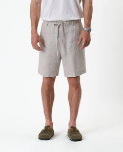 The Holiday Linen Short in natural — front view featuring a drawstring waist